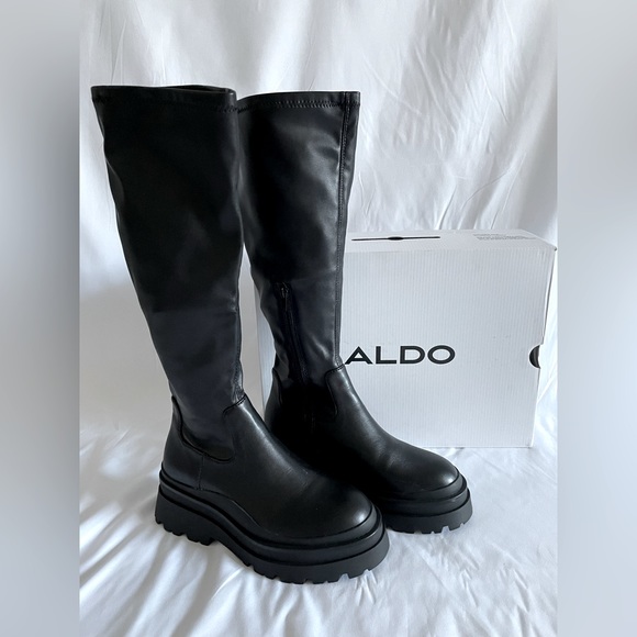 Aldo Women’s Black Lug Sole Knee High Boot Size 7 - Picture 3 of 12
